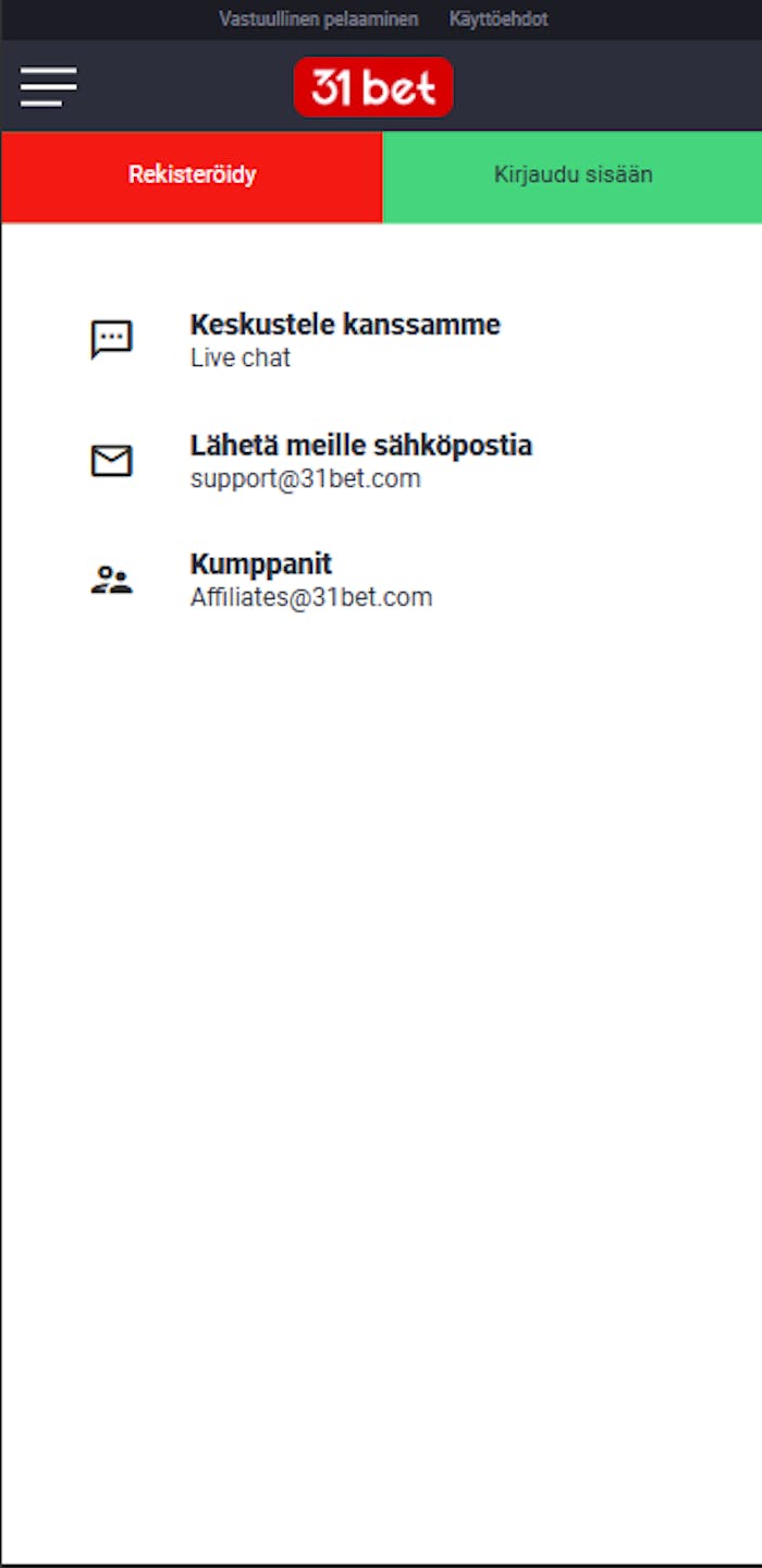 31Bet kasinon asiakaspalvelu