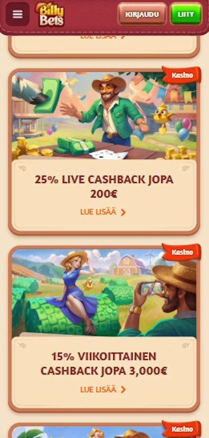 Billybets kasinolla on esimerkiksi cashback kampanjoita.