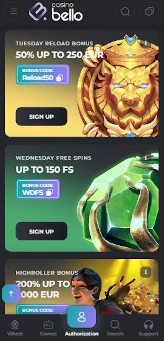 Casino Bellon kampanjatarjonnasta löytyy reload-bonus, ilmaiskierroksia, cashback ja highroller-bonus.