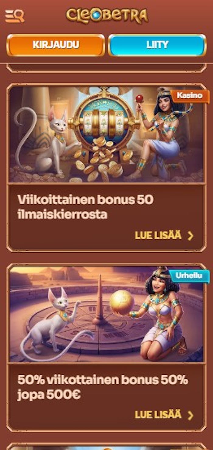 Cleobetra Casino tarjoaa esimerkiksi viikoittaisia ilmaiskierroksia ja käteisbonuksia.