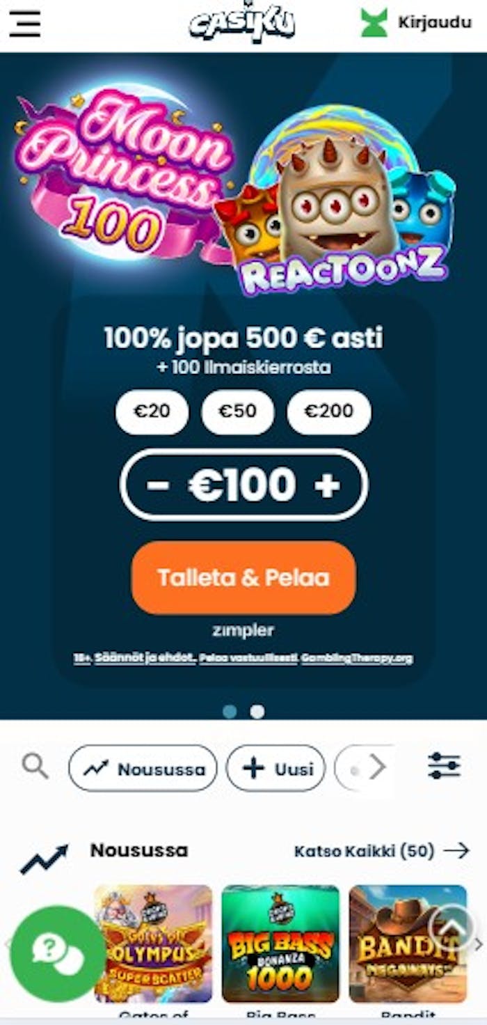 Casiku Casinon tervetuliaistarjous on 100 % bonus 500 euroon.