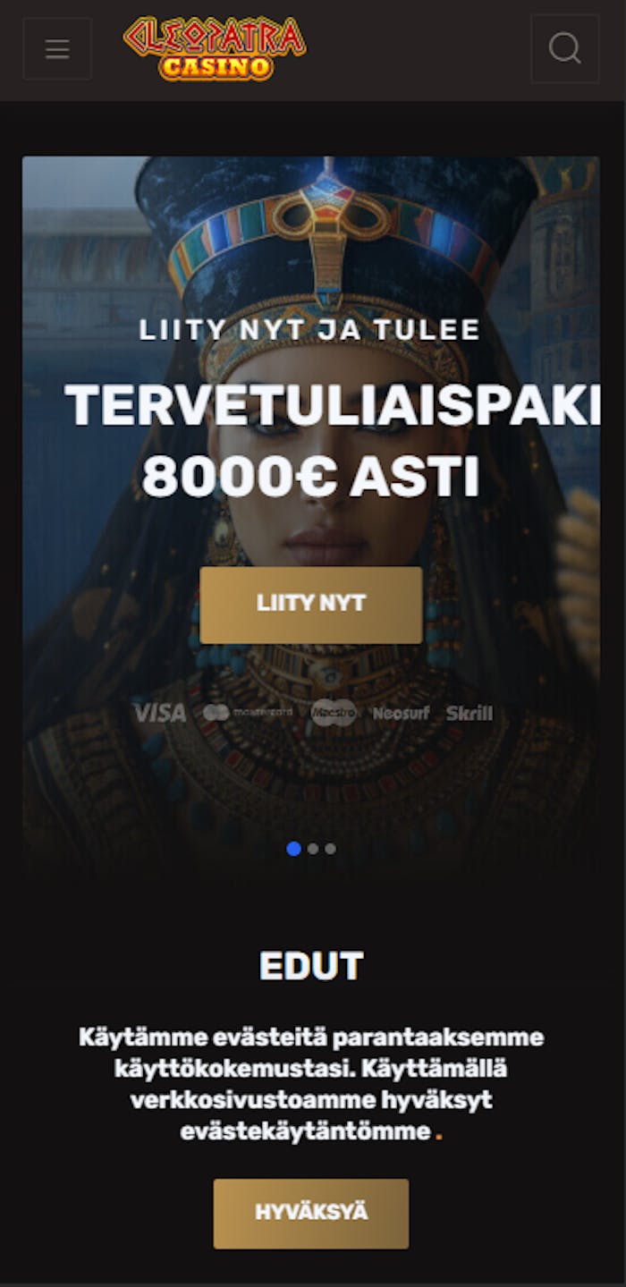 Cleopatra Casinon tervetuliaisbonus tarjous