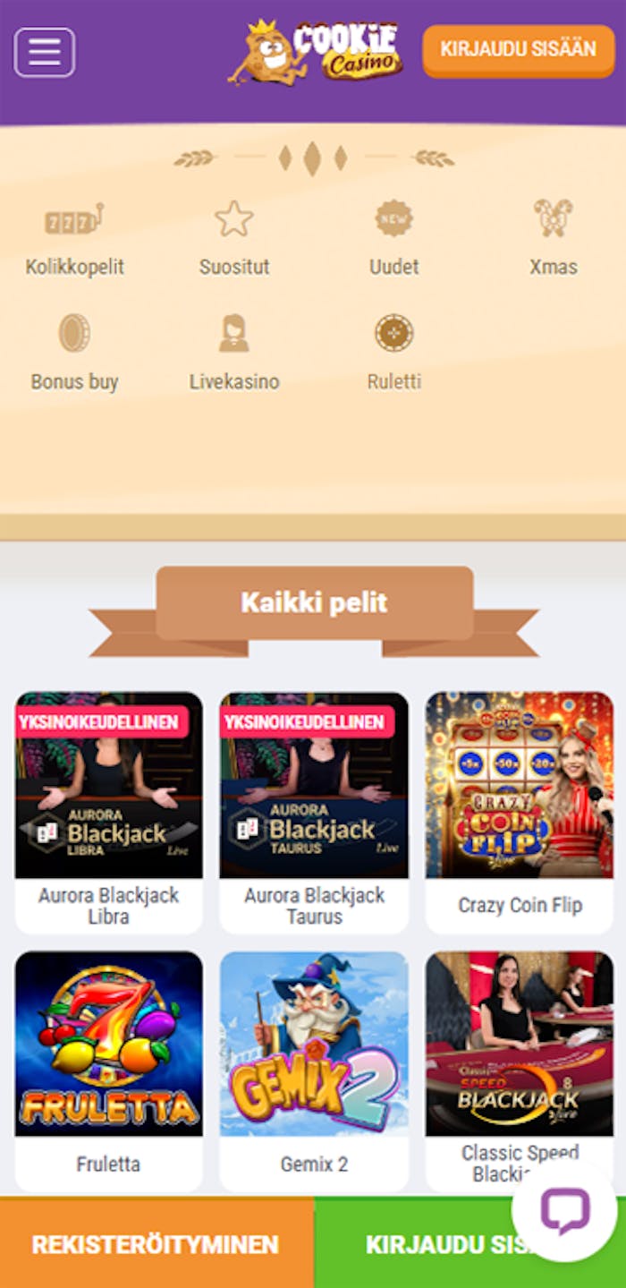Cookie Casinon pelivalikoima