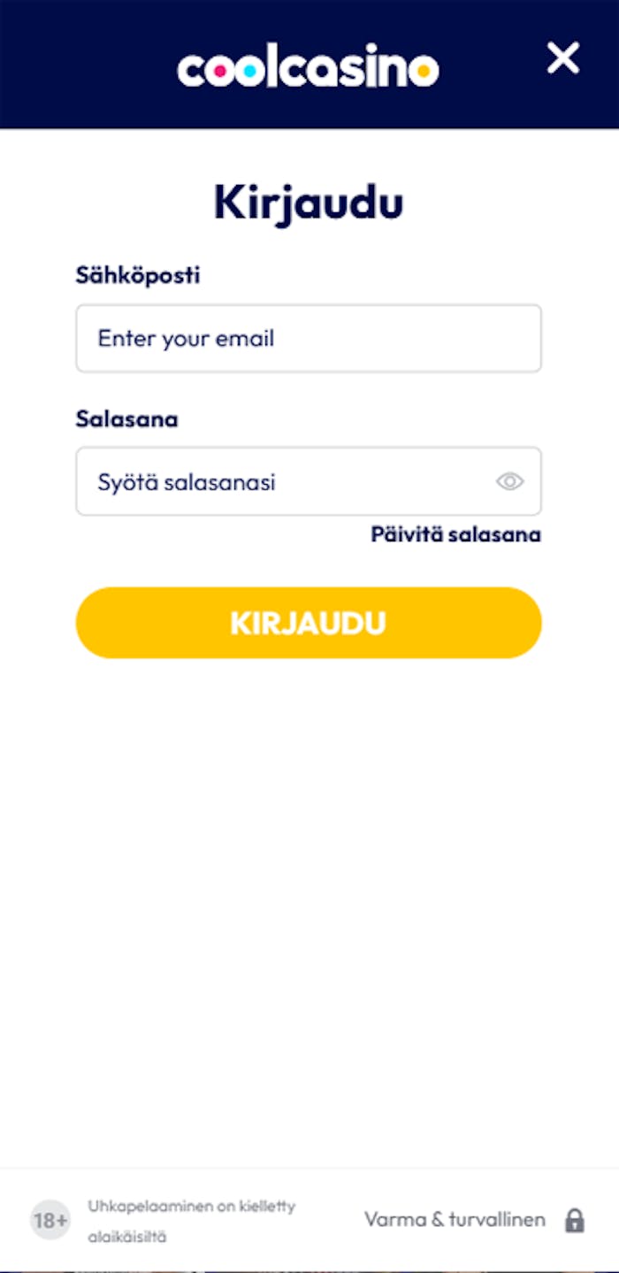 Pelitilin avaus Cool Casino nettikasinolle