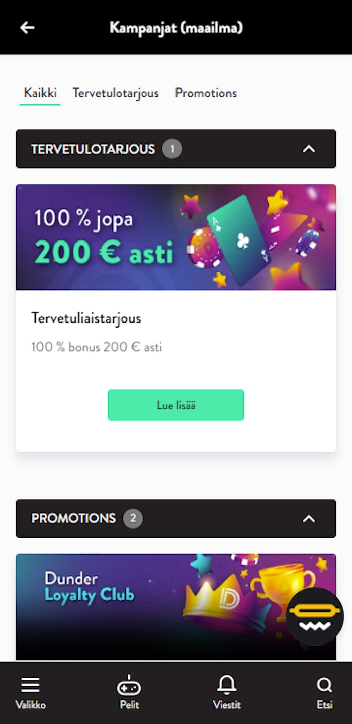 Dunderin tervetuliaisbonus