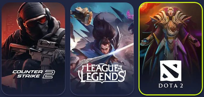 Pelit esports vedonlyöntiin: Counter Strike 2, League of Legends ja Dota 2