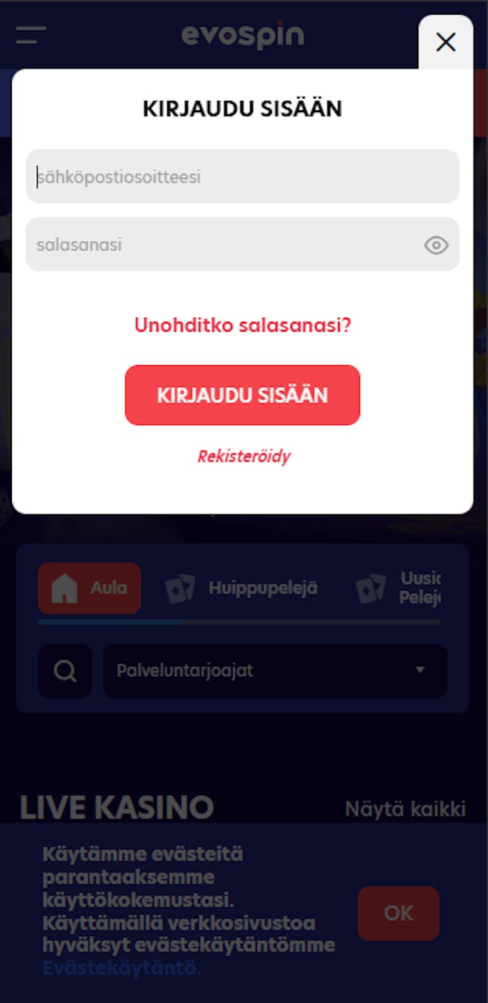 Evospin login