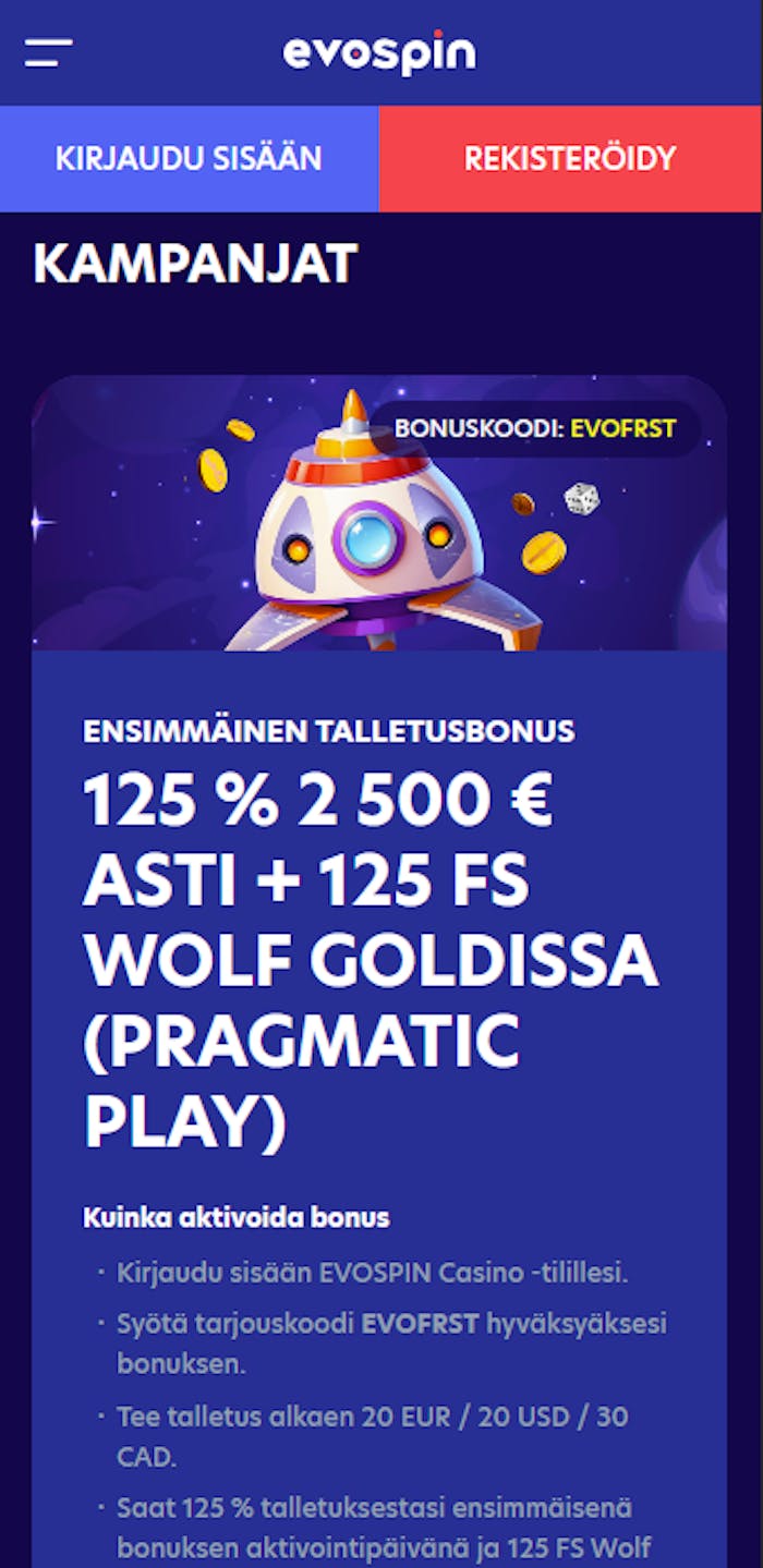 Evospinin tervetulotarjous