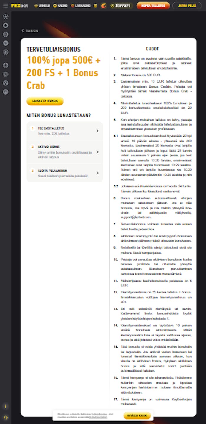 Fezbet kasinon tervetuliaisbonus