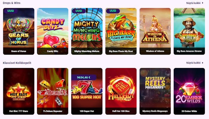 Slotbox nettikasinon pelivalikoimaa.