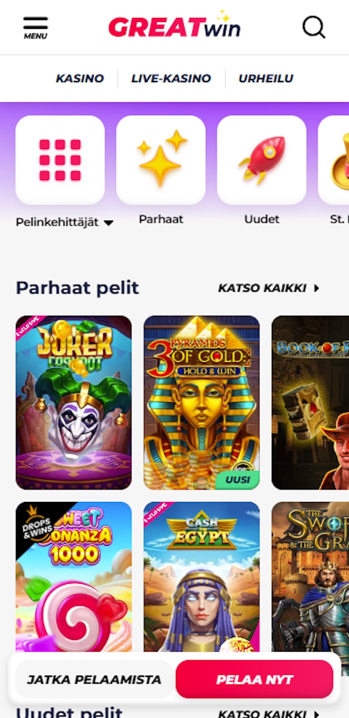 Pelivalikoimaa Greatwin nettikasinolla