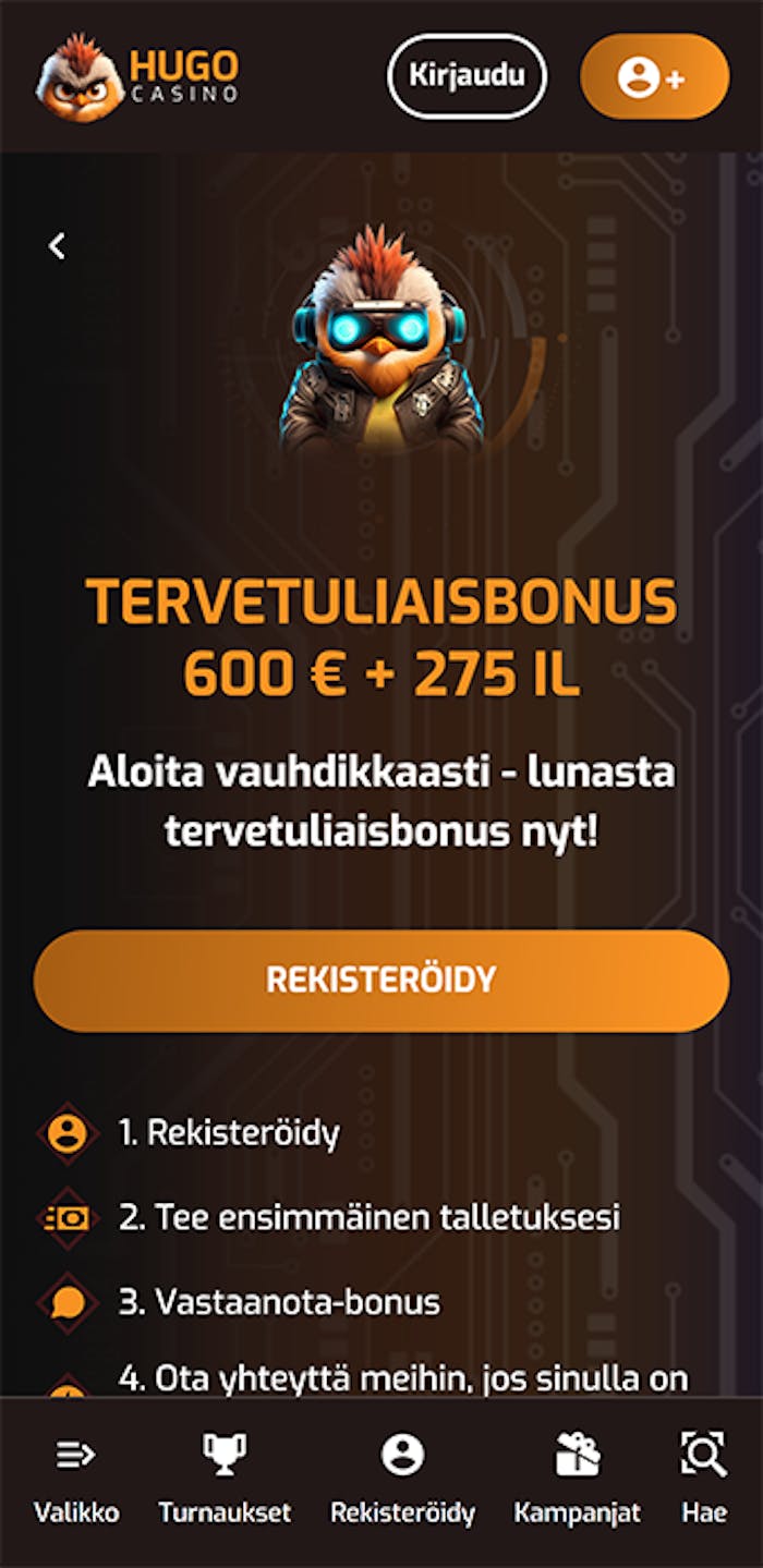 Tervetuliaisbonus Hugo Casino nettikasinolla