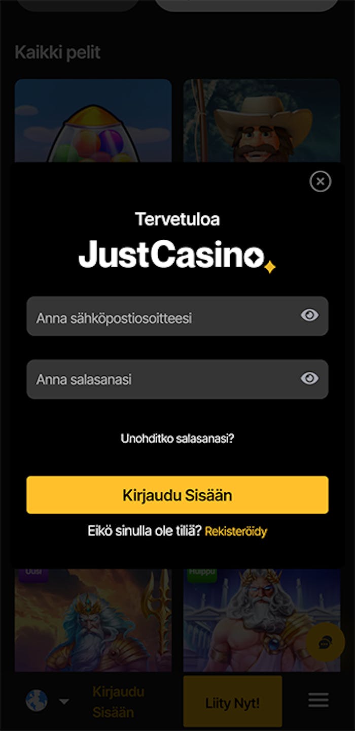 Rekisteröityminen Just Casinolle