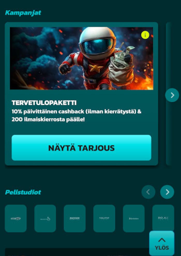 Kaahaus Casinon tervetuliaisbonus: 200 spinniä ja 10 % cashback