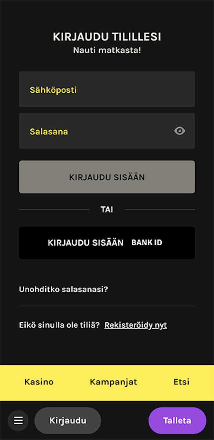 Pelitilin avaaminen ja tallettaminen Kruuna kasinolle