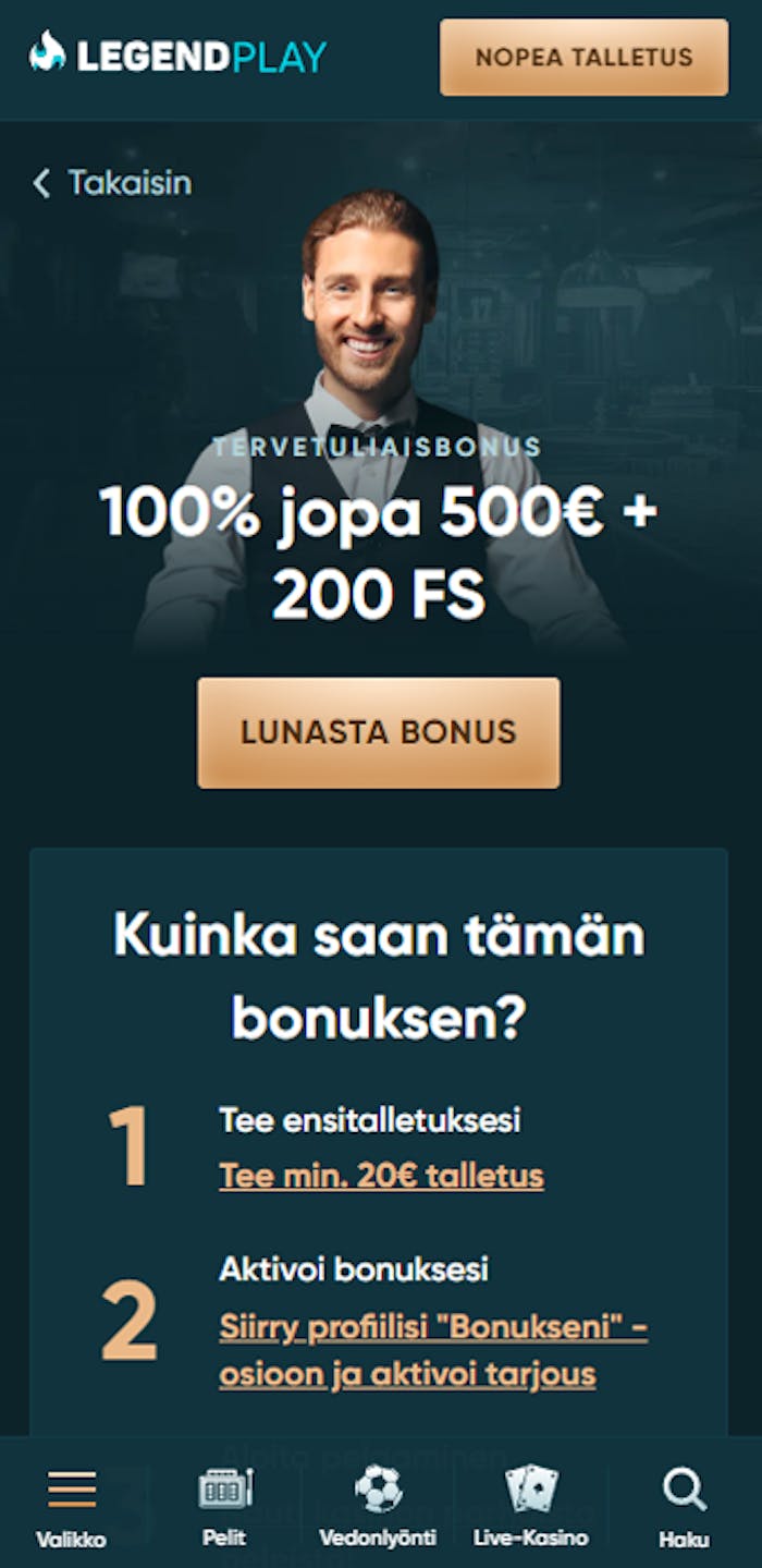 legendplayn tervetulotarjous
