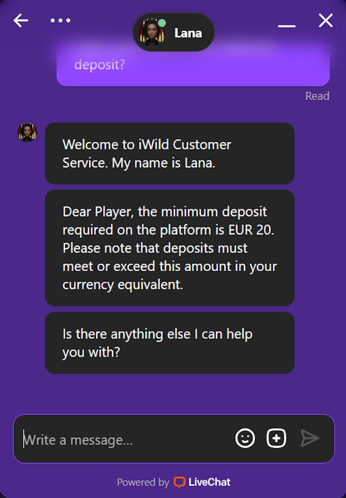 iWild Casinolla myös asiakaspalvelu on englanniksi. 