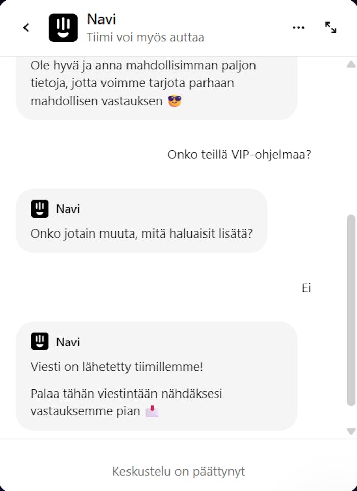 Lyrabet casinon asiakaspalvelu vastasi kysymyksiin suomeksi.