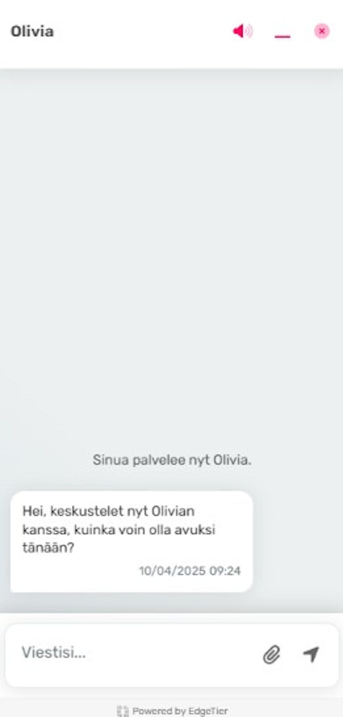 Vauhti kasinon livechatissa palveltiin suomeksi.