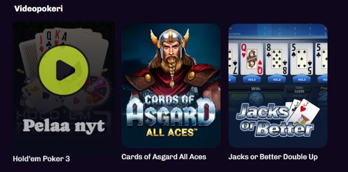 Pokerivalikoimaa Lonkero kasinolla.