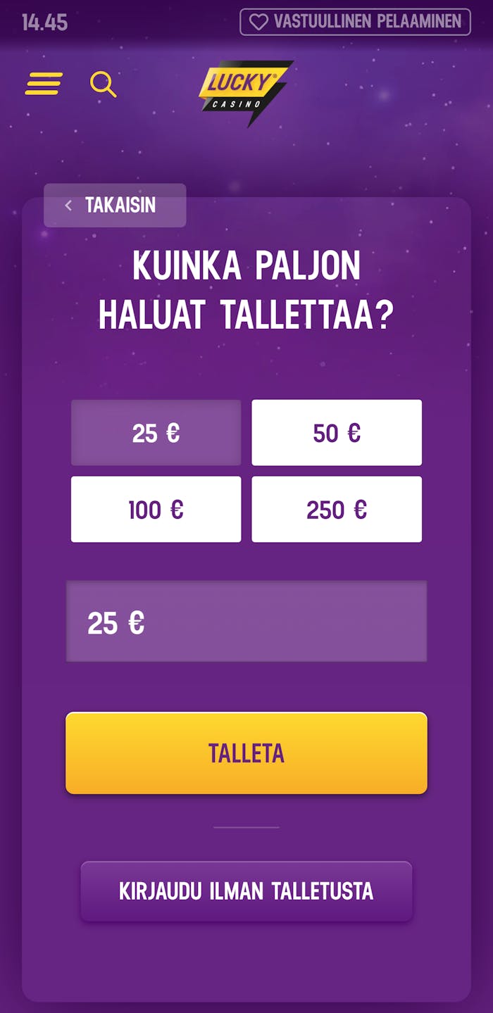 Pelitilin avaus Lucky Casinolle.