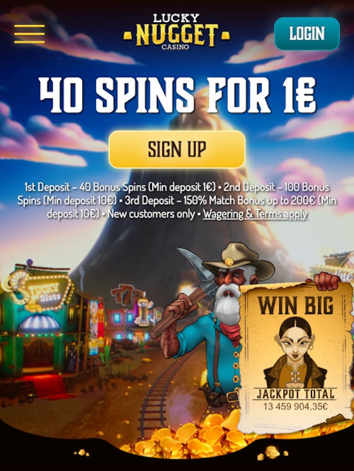Tervetuliaisbonus Lucky Nugget Casinolla: 40 ilmaiskierrosta