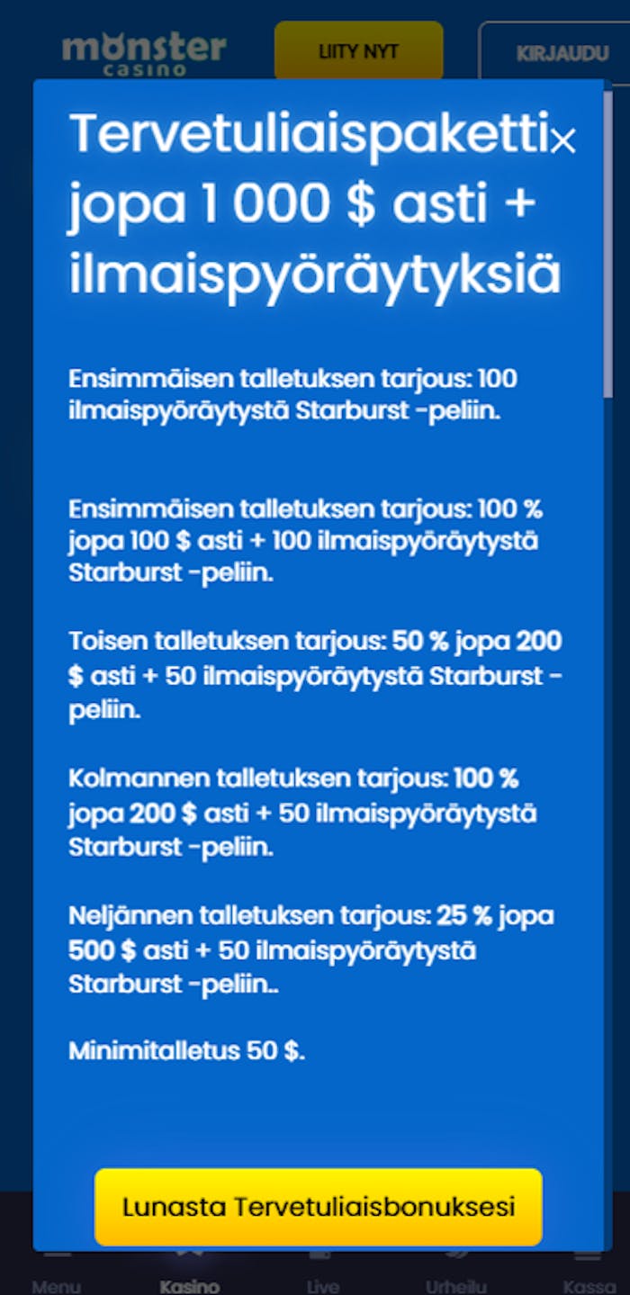 Monster Casinon tervetuliaisbonus