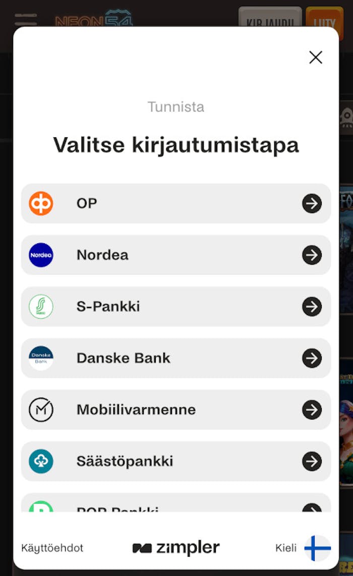 Neon54 Casinolle pitää rekisteröityä pankkitunnuksilla