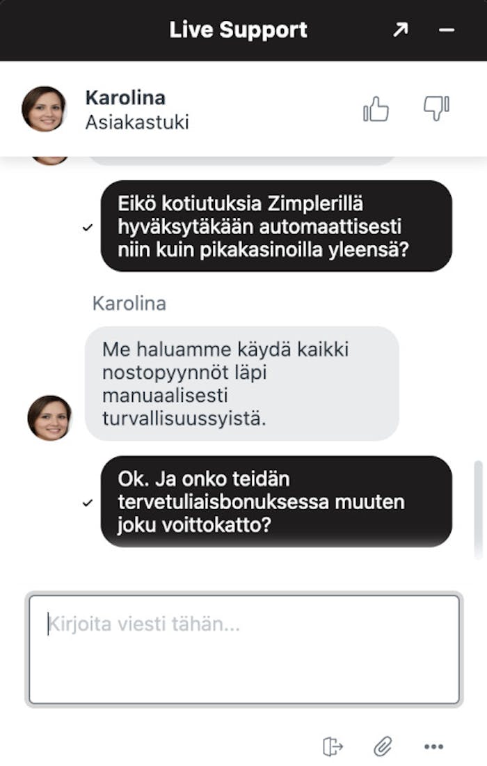 Kysyin kotiutusten nopeudesta Neon54 Casinon chatissa