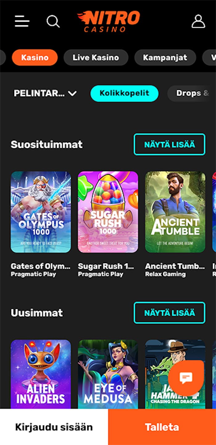 Nitro Casinon pelivaihtoehdot