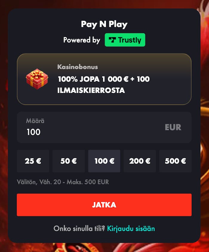 Talletus ja tilin luonti Rooster Bet Casinolla