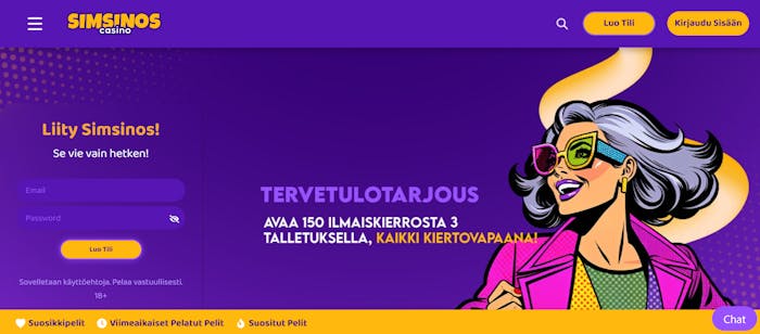 simsinon tervetulotarjous