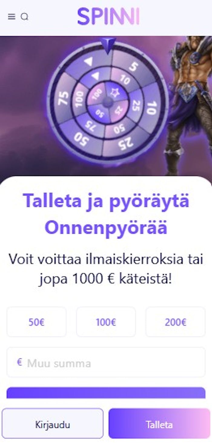 Spinni Casinon tervetuliaisetu on onnenpyörä ilmaiskierroksilla ja käteisbonuksella.