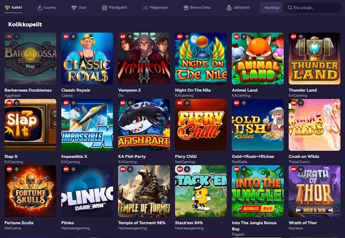 Voozaza Casinon pelivaihtoehdot