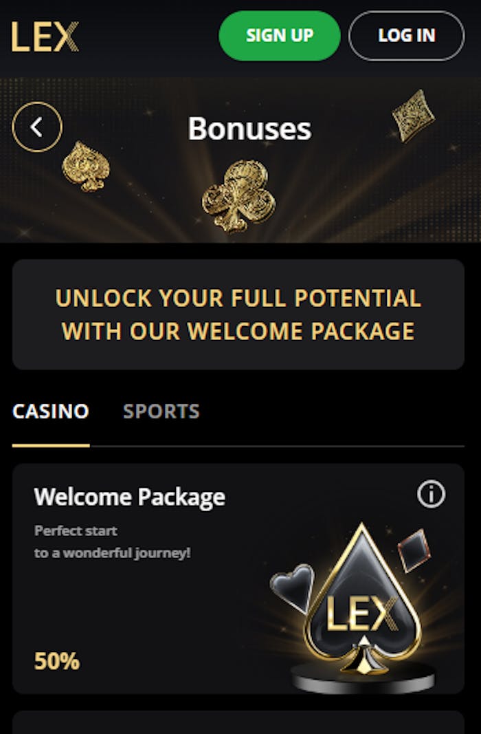 Lex Casinon tervetuliaistarjous on 50 % talletusbonus.