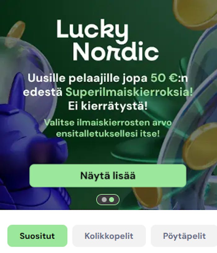 Lucky Nordicin tervetuliaistarjouksessa on kierrätysvapaita ilmaiskierroksia.