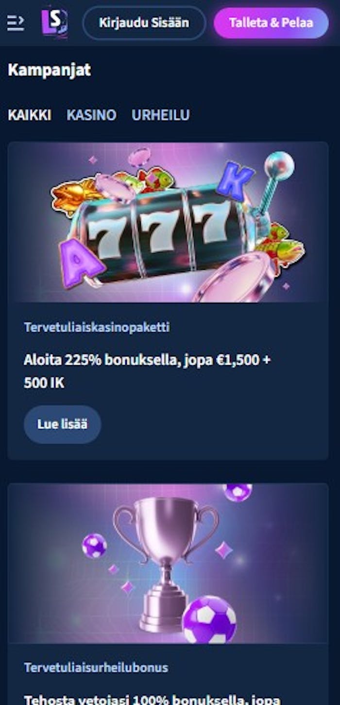 Lunar Spins Casinolla on tervetuliaisbonus sekä kasinolle että urheiluvedonlyöntiin,