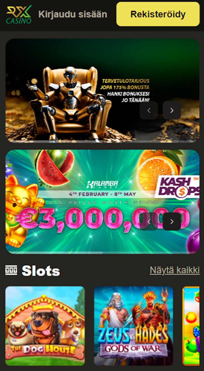 RX Casinon tervetuliaisbonus on 175 % talletusbonus. 
