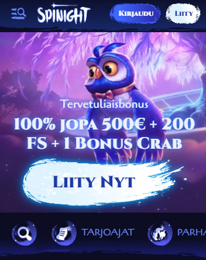 Spinight casinon tervetuliaispaketti on 100 % bonus 500 euroon asti ja 200 ilmaispyöräytystä.
