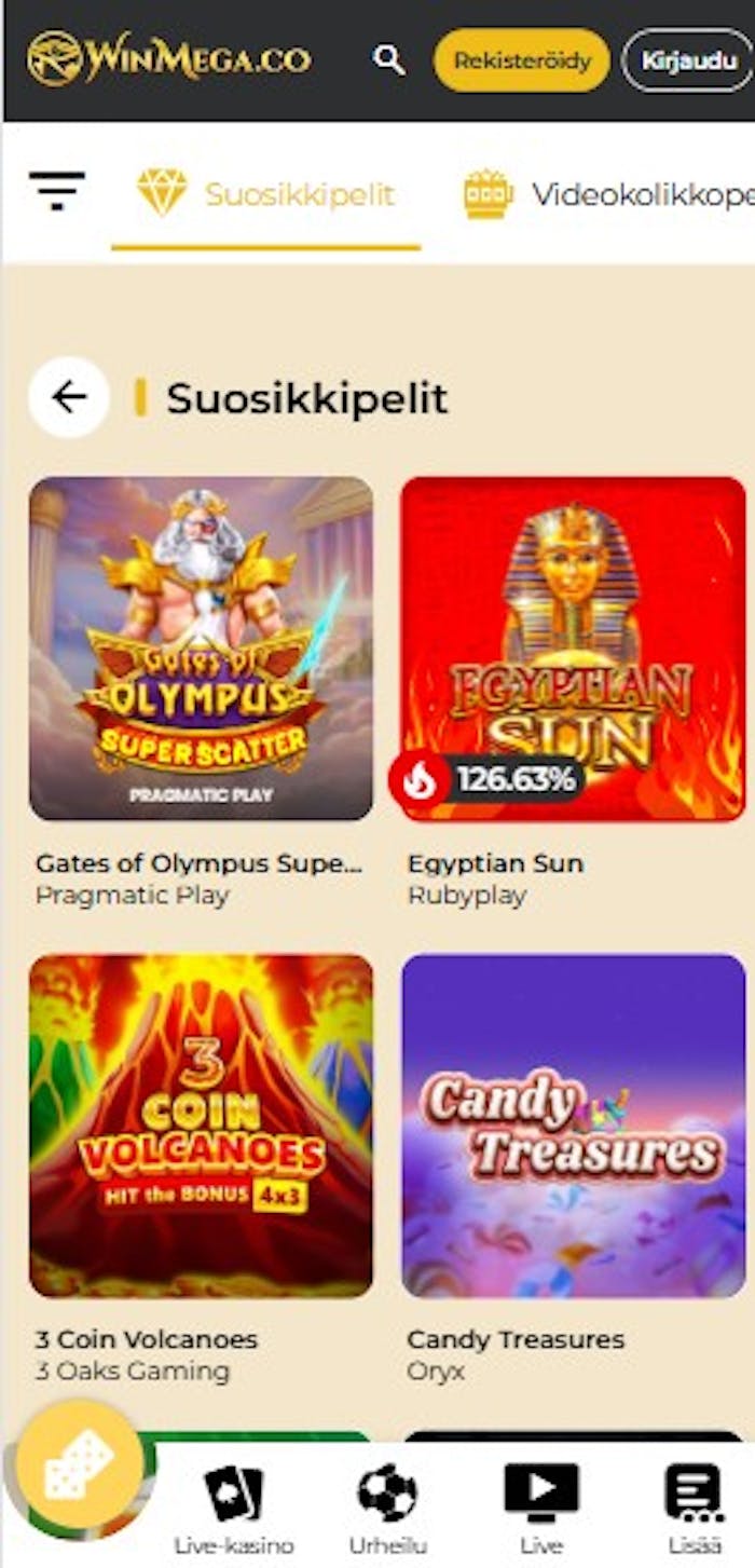 WinMega kasinon pelatuimpia pelejä.