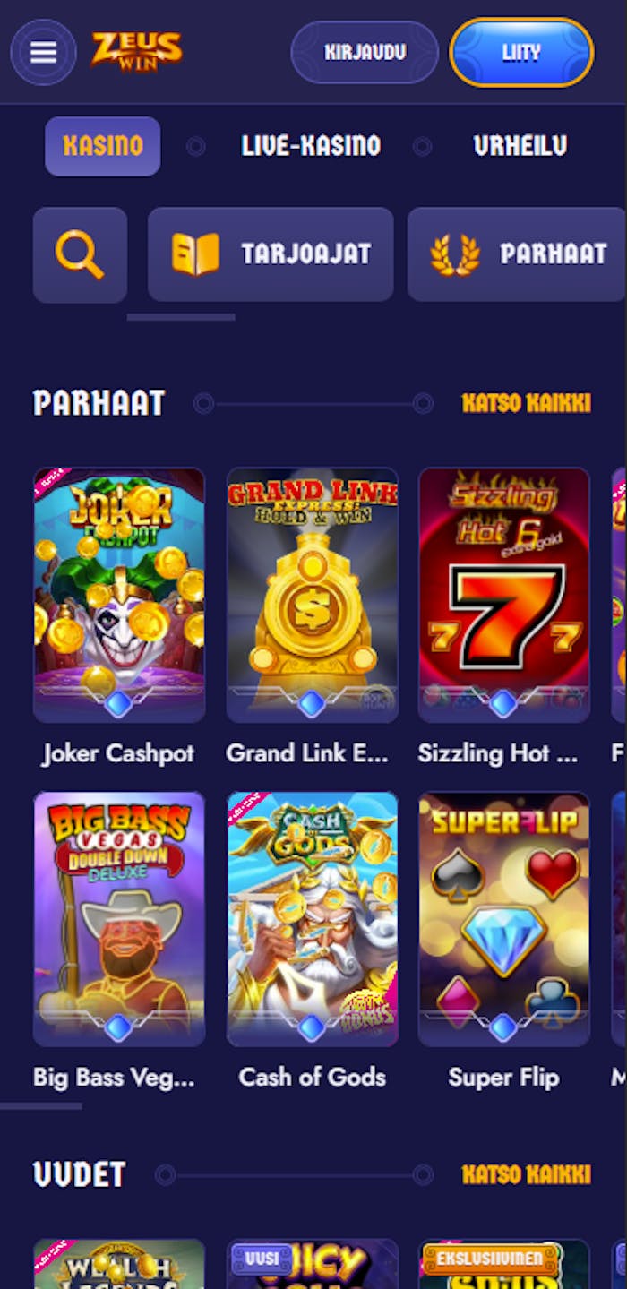 ZeusWinin pelivalikoima